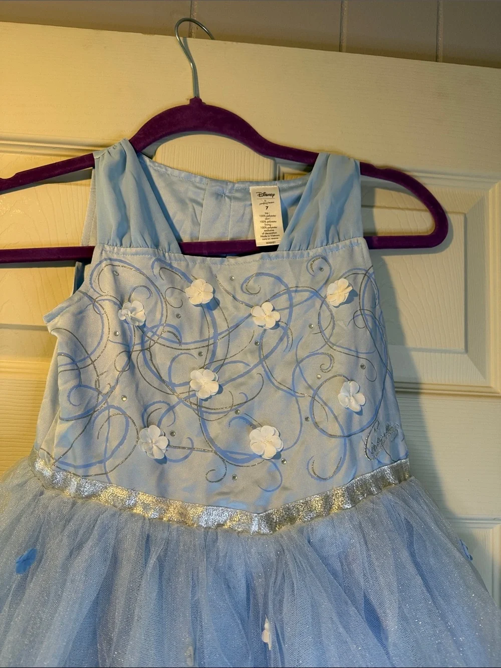 Disney Jumping Beans Princess Dress Girls Size 7 Blue Tulle Floral Cinderella